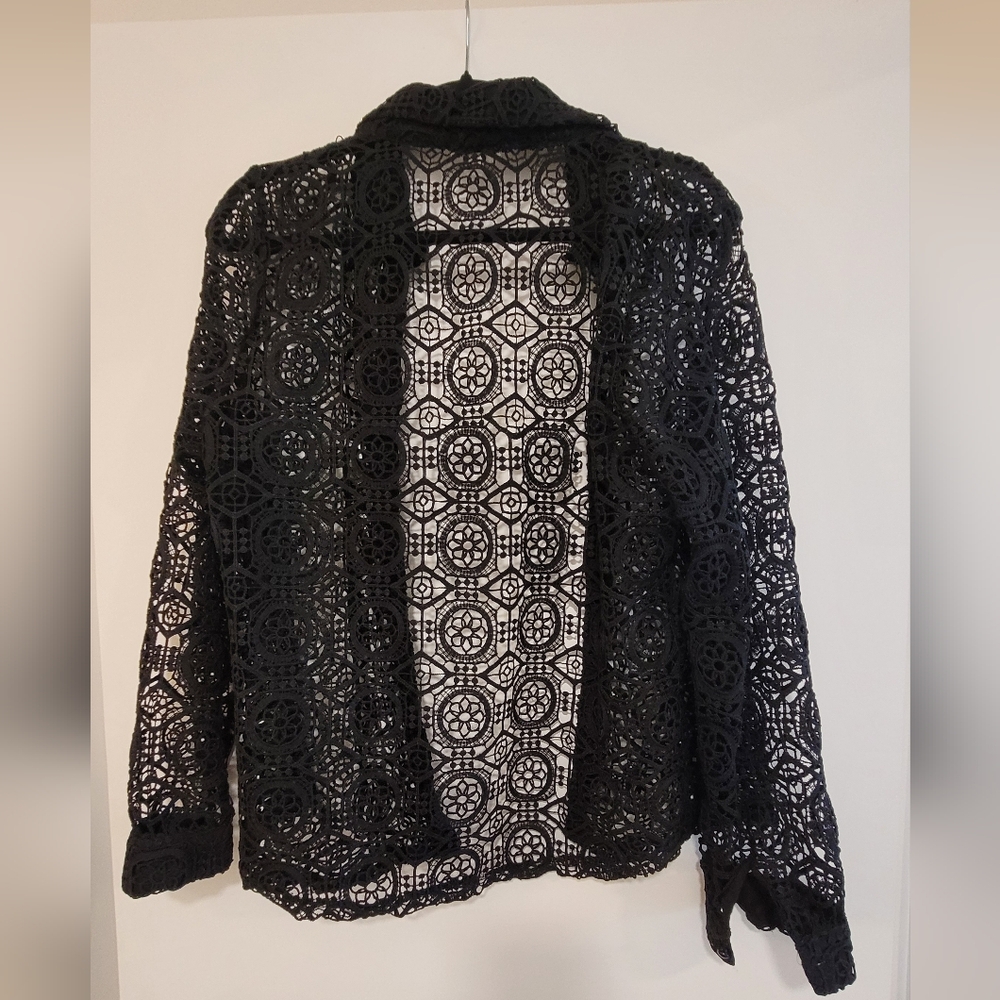 Black Lace Open-Front Cardigan - Picture 6 of 6